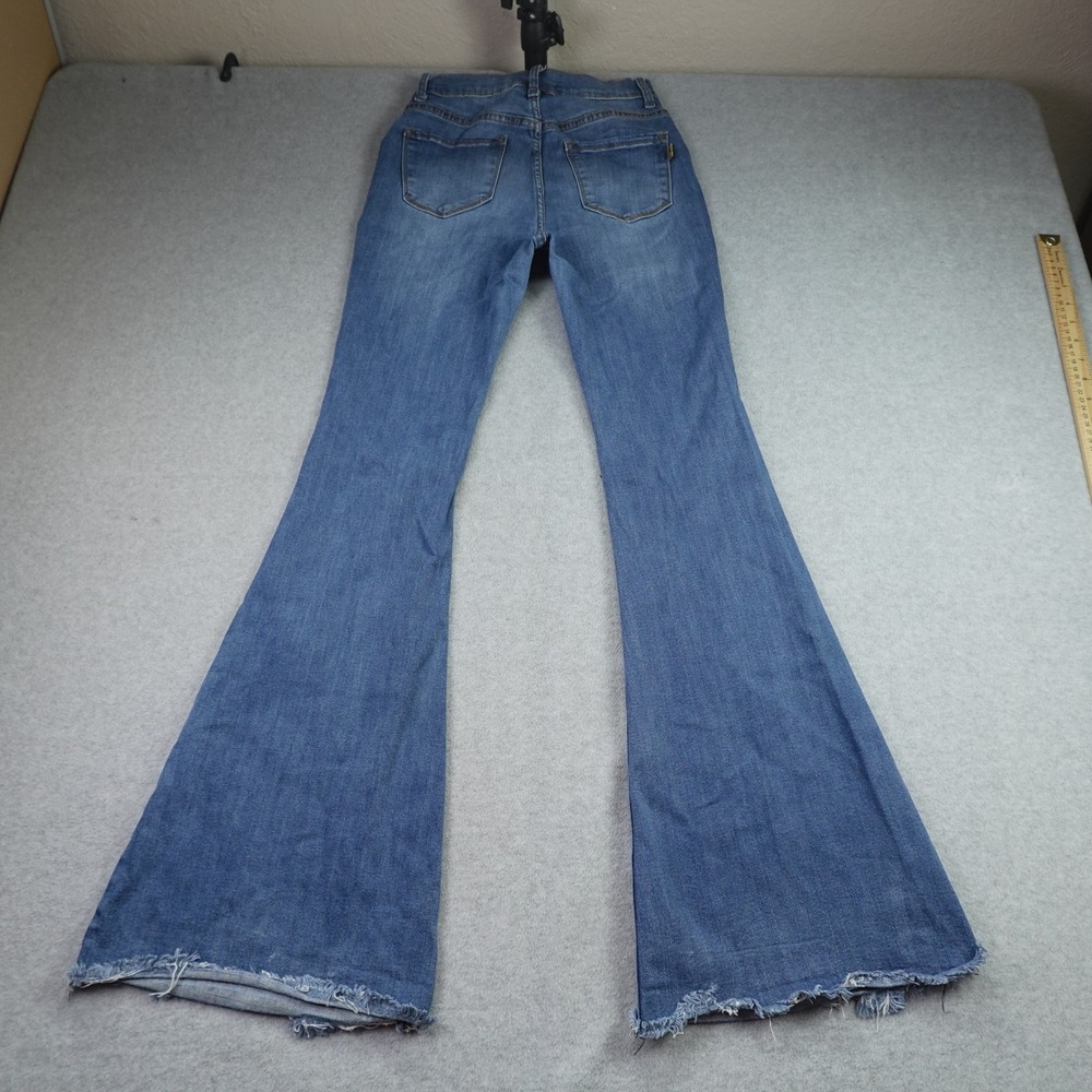 Vibrant MIU Jeans Womens 7 W27 Blue Distressed Flare High‎ Rise Bell Bottom - Picture 3 of 13